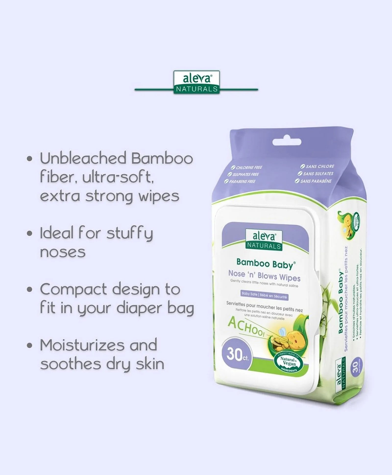 Aleva Naturals Bamboo Baby Specialty Nose 'N' Blows Wipes - 30ct - Laadlee