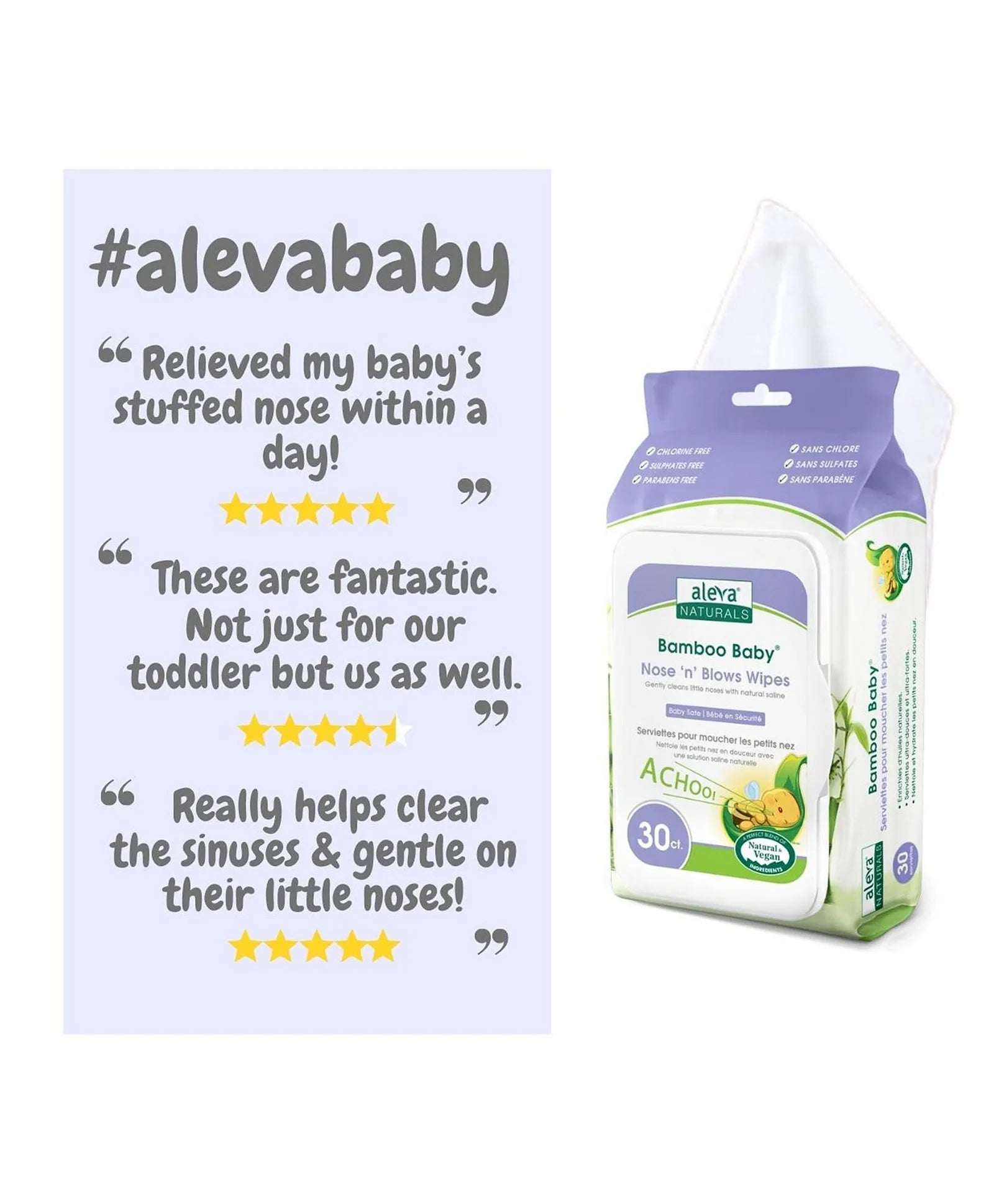 Aleva Naturals Bamboo Baby Specialty Nose 'N' Blows Wipes - 30ct - Laadlee