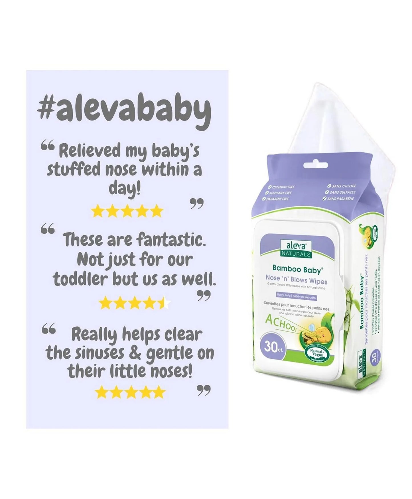 Aleva Naturals Bamboo Baby Specialty Nose 'N' Blows Wipes - 30ct