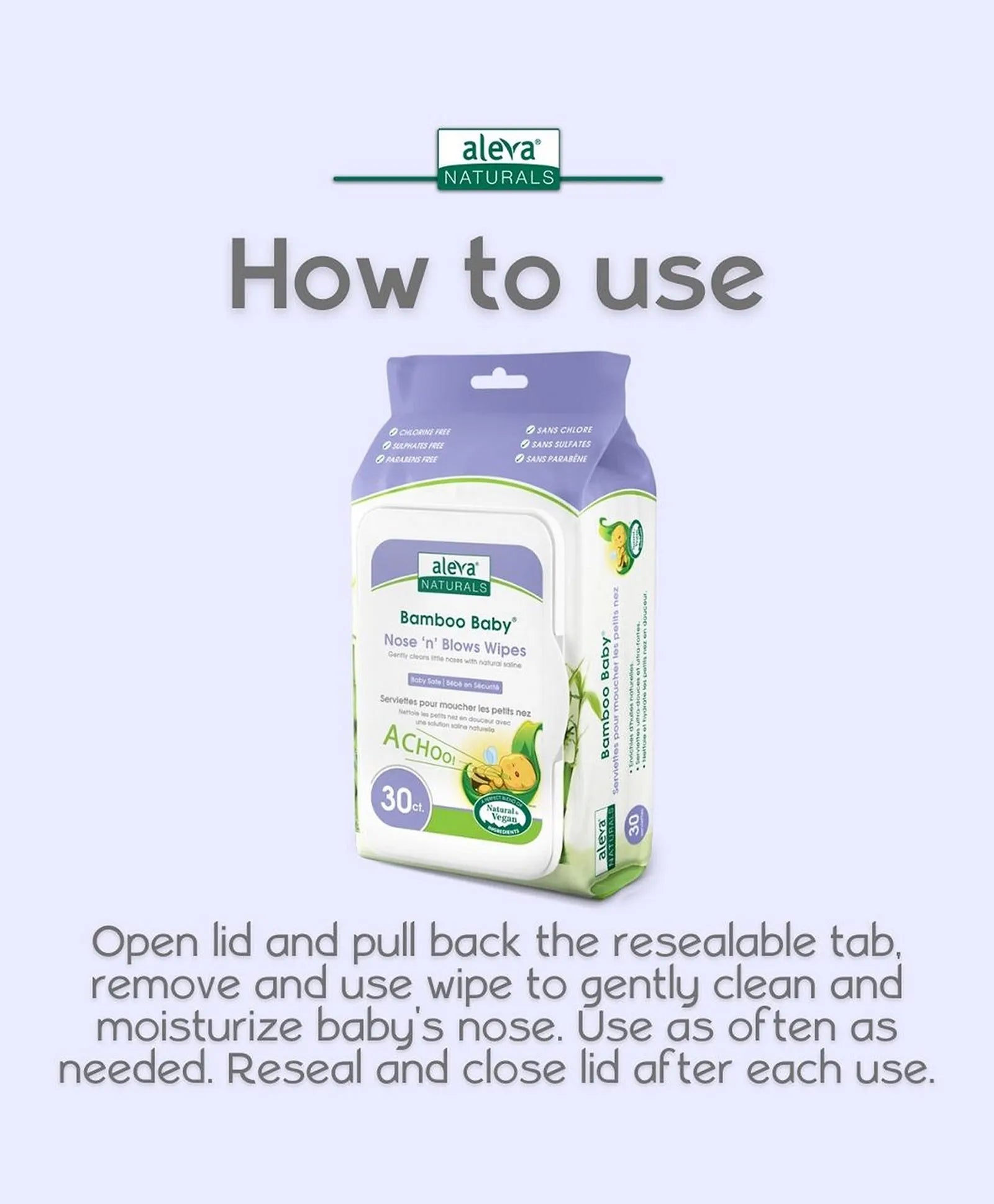 Aleva Naturals Bamboo Baby Specialty Nose 'N' Blows Wipes - 30ct - Laadlee