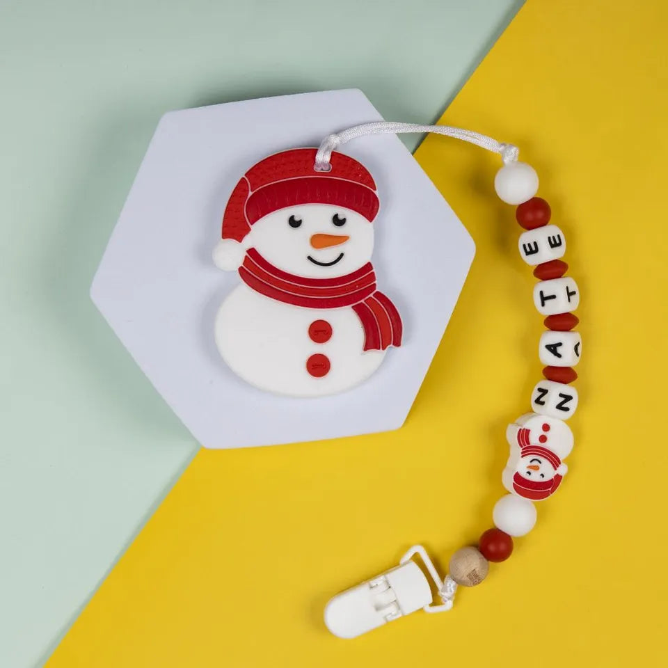 Babies Basic Customized  Snowman Pacifier Clip - Red