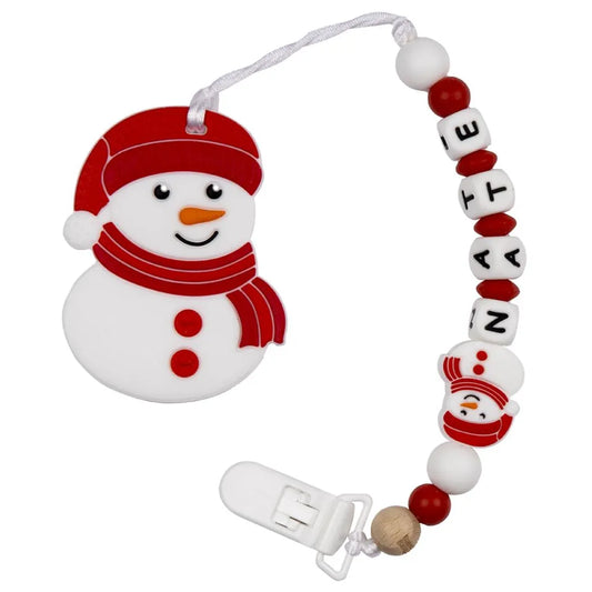 Babies Basic Customized  Snowman Pacifier Clip - Red