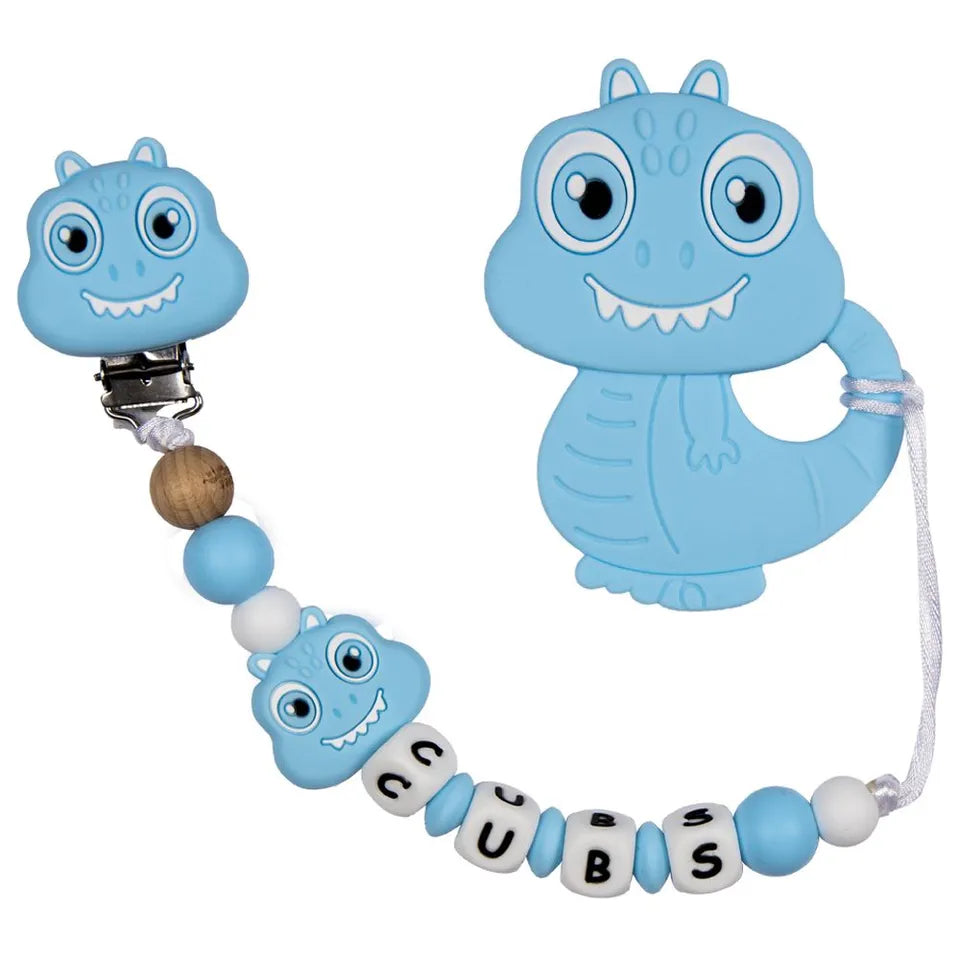 Babies Basic Customized Dino Pacifier Clip - Blue