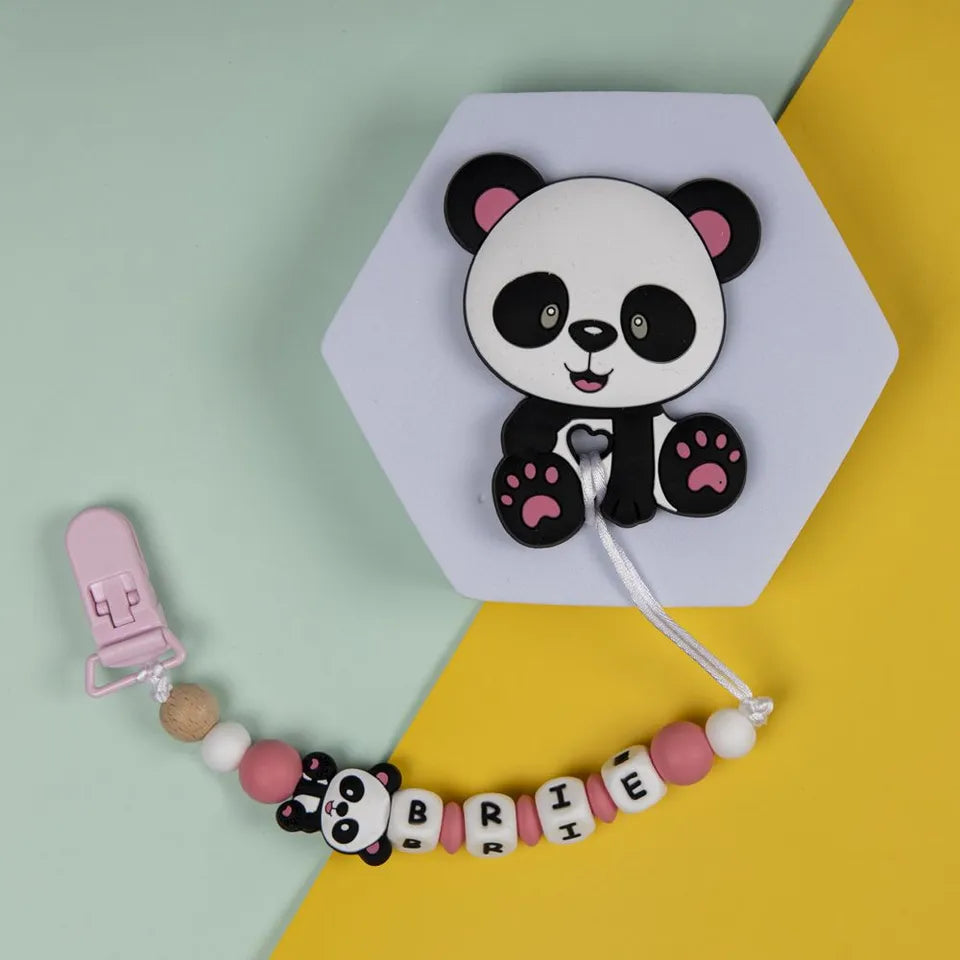 Babies Basic Customized Panda Pacifier Clip - Pink