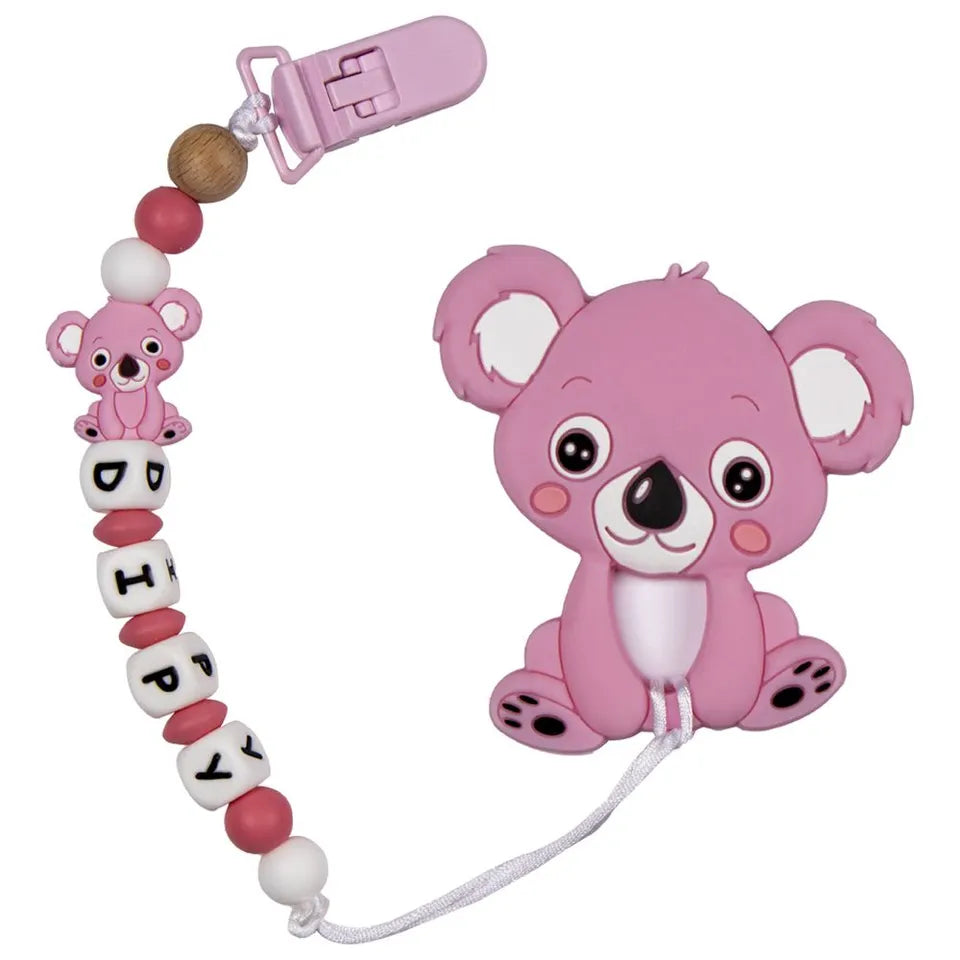 Babies Basic Customized Teddy Pacifier Clip - Pink