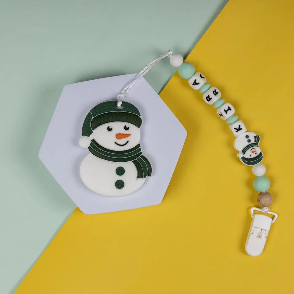 Babies Basic Customized Snowman Pacifier Clip - Green