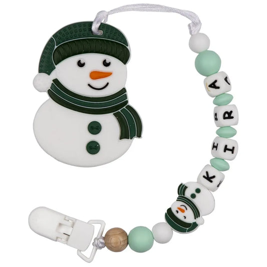 Babies Basic Customized Snowman Pacifier Clip - Green