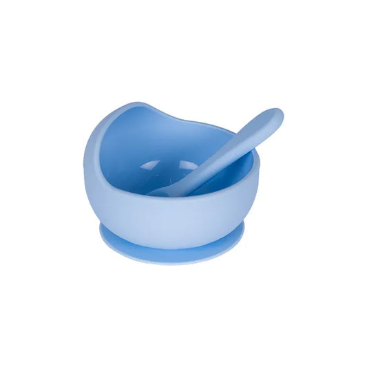 Babies Basic Feeding Set Silicone Spoon & Bowl 2pcs - Blue