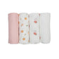 Lulujo 4-Pack Bamboo Muslin Swaddle Blankets - Berries & Peaches