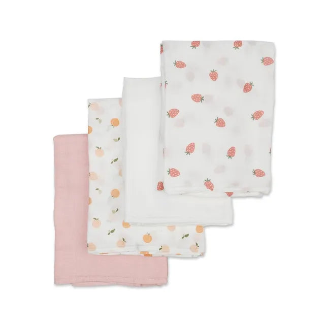 Lulujo 4-Pack Bamboo Muslin Swaddle Blankets - Berries & Peaches