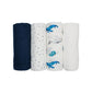 Lulujo 4-Pack Bamboo Muslin Swaddle Blankets - Whales & Stars