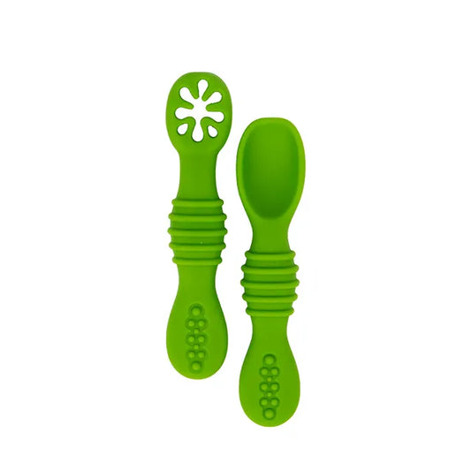 Babies Basic Silicone First Stage Training Spoon with Masher - Green