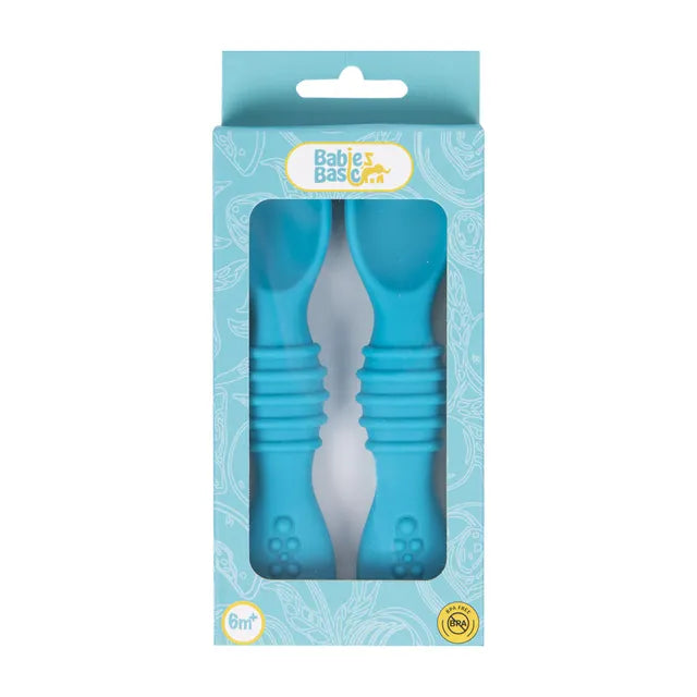 Babies Basic Silicone First Stage Training Spoons - Blue