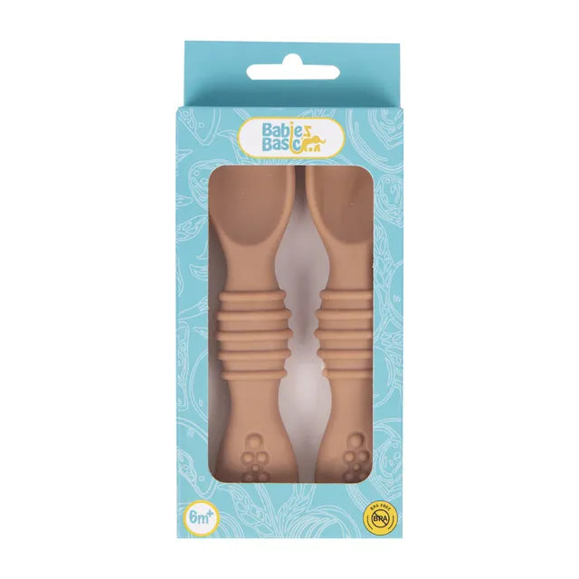 Babies Basic Silicone First Stage Training Spoons - Brown