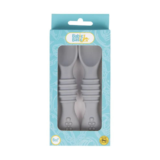 Babies Basic Silicone First Stage Training Spoons - Grey