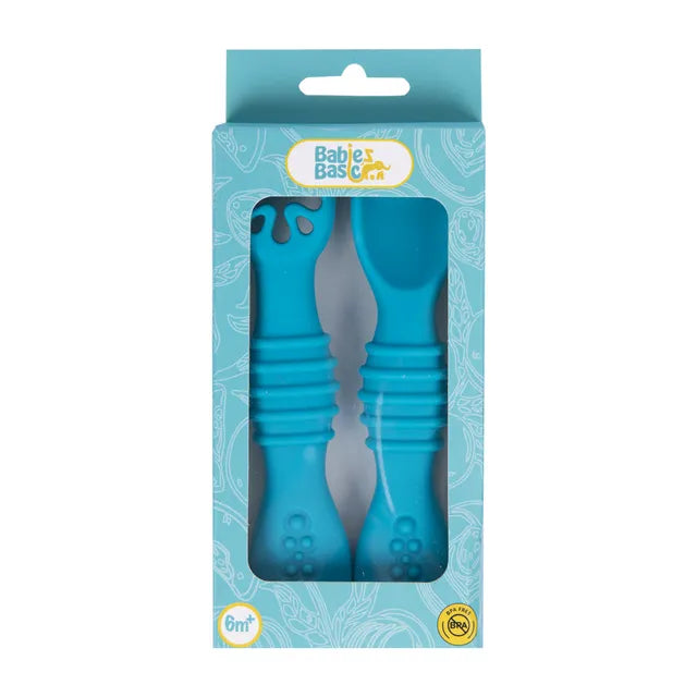 Babies Basic Silicone First Stage Training Spoon with Masher - Blue