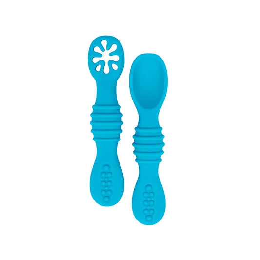 Babies Basic Silicone First Stage Training Spoon with Masher - Blue