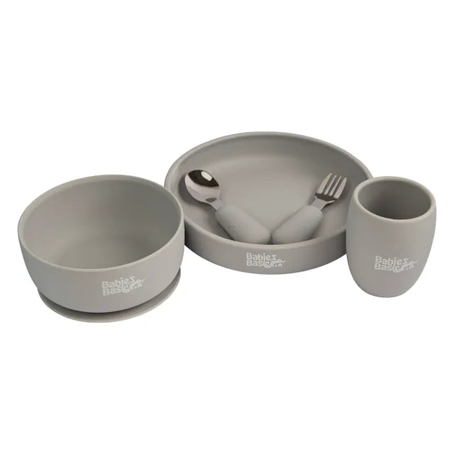 Babies Basic Plate, Bowl, Cup And Cutlery with Case 5pcs - Grey