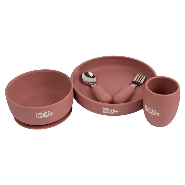 Babies Basic Plate, Bowl, Cup And Cutlery with Case 5pcs - Pink