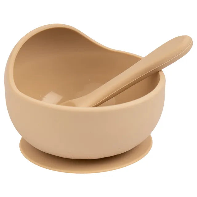 Babies Basic Feeding Set Silicone Spoon & Bowl 2pcs - Beige