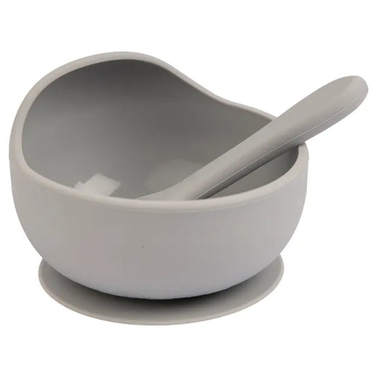 Babies Basic Feeding Set Silicone Spoon & Bowl 2pcs - Grey