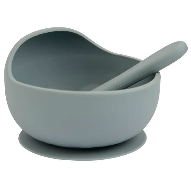 Babies Basic Feeding Set Silicone Spoon & Bowl 2pcs - Indigo