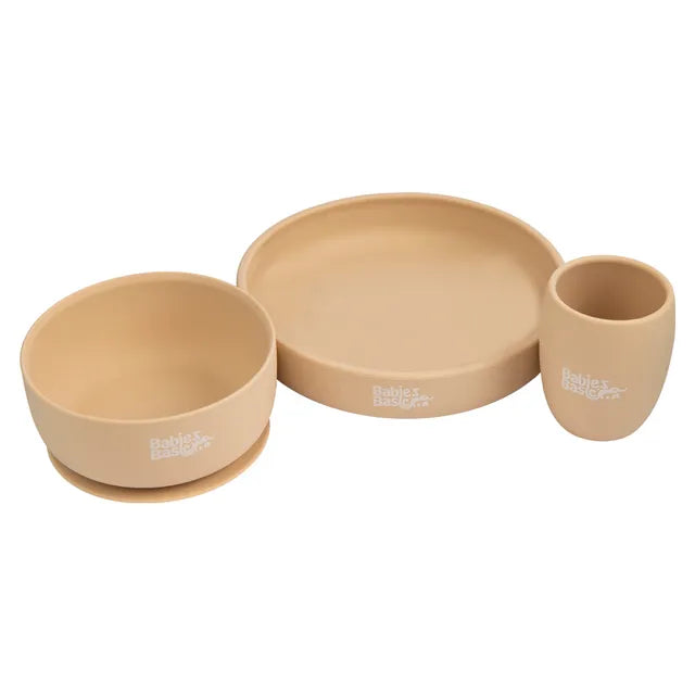 Babies Basic Silicone Plate, Bowl & Cup - Beige