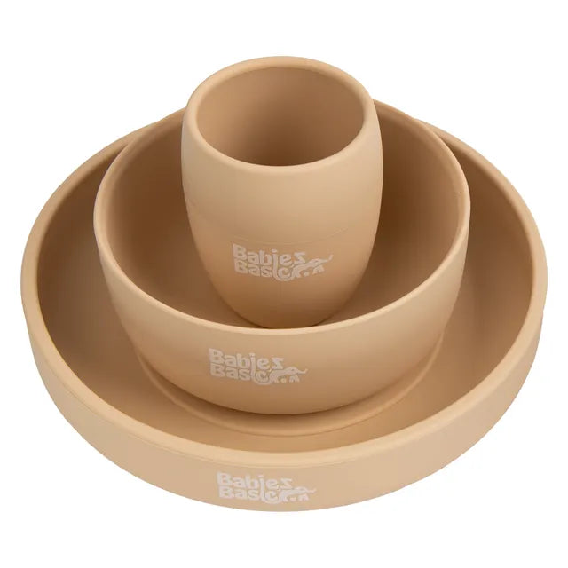 Babies Basic Silicone Plate, Bowl & Cup - Beige