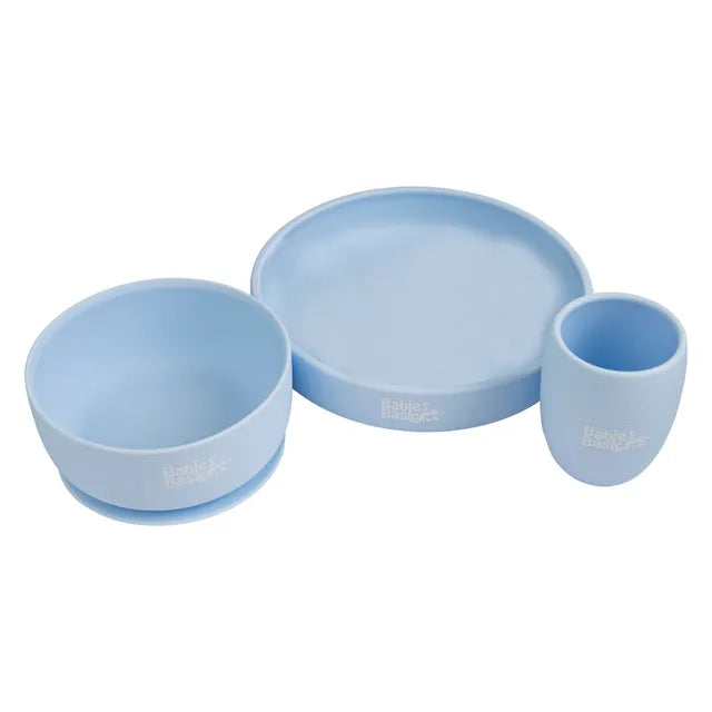 Babies Basic Silicone Plate, Bowl & Cup - Blue