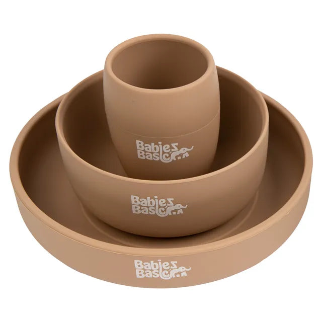 Babies Basic Silicone Plate, Bowl & Cup - Cream