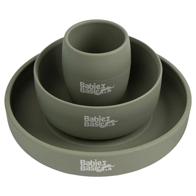 Babies Basic Silicone Plate, Bowl & Cup - Green