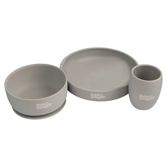 Babies Basic Silicone Plate, Bowl & Cup - Grey