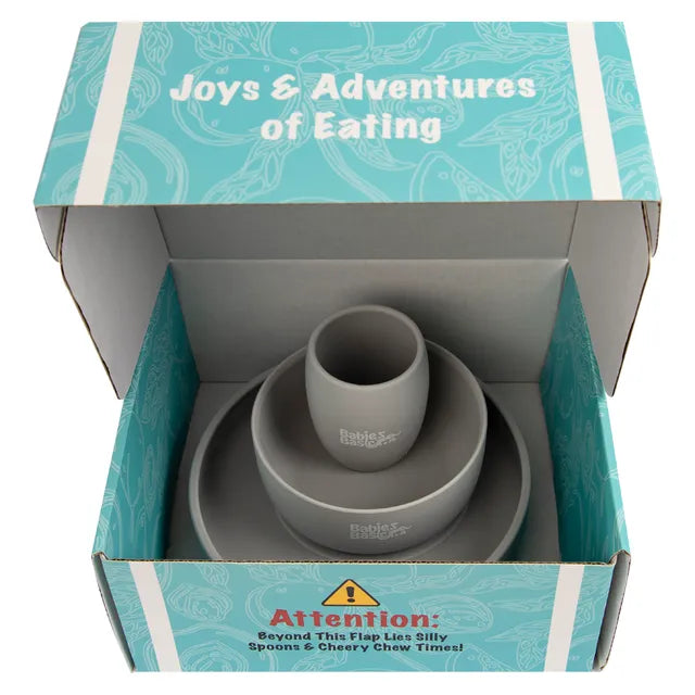 Babies Basic Silicone Plate, Bowl & Cup - Grey