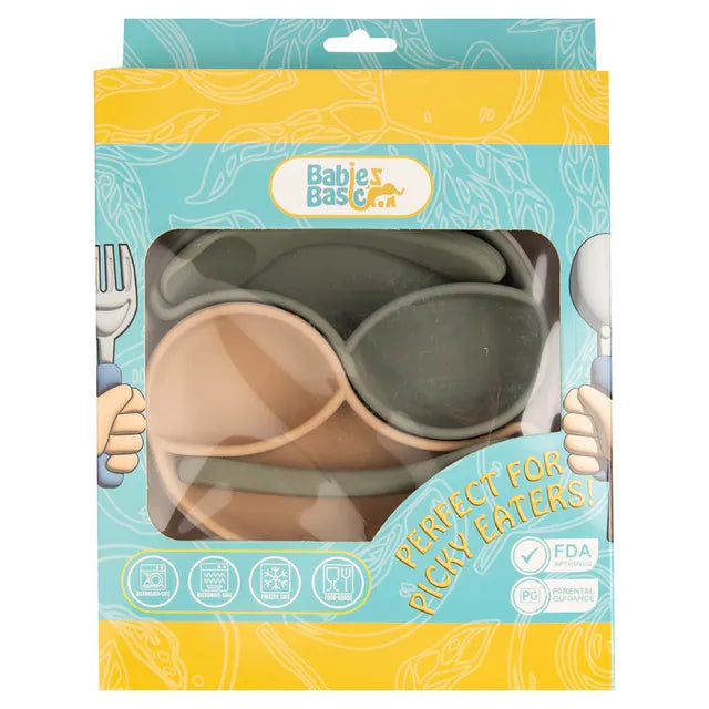 Babies Basic Feeding Set with Removable Sections  3pcs - Cream & Grey