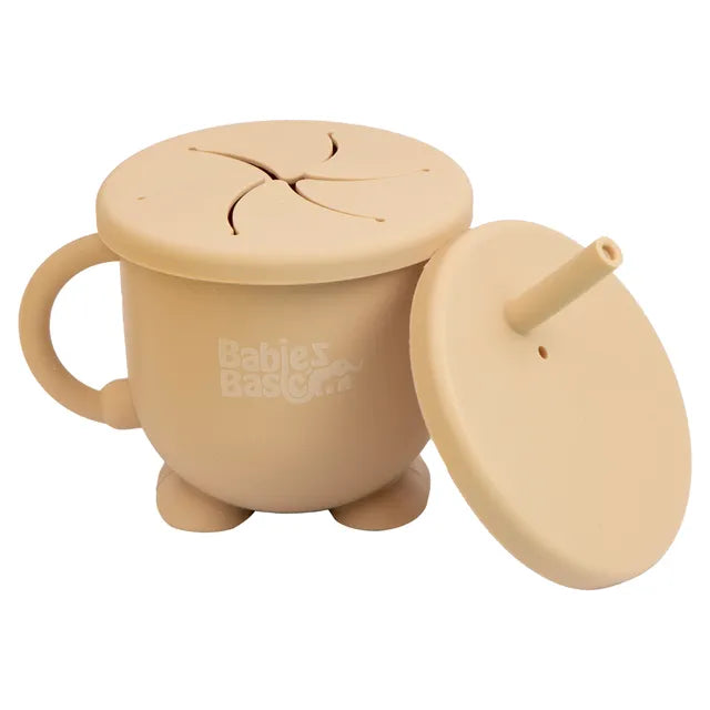 Babies Basic 2 In 1 Silicone Cup with Straw Or A Snack Lid - Beige