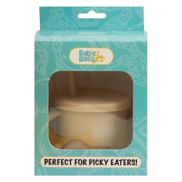 Babies Basic 2 In 1 Silicone Cup with Straw Or A Snack Lid - Beige