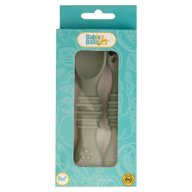 Babies Basic Silicone First Stage Training Spoon with Masher - Bottle Green