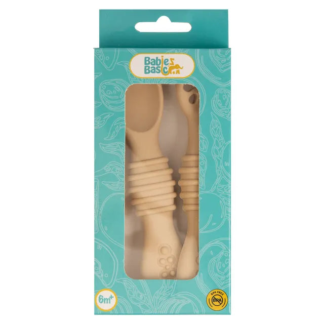 Babies Basic Silicone First Stage Training Spoon with Masher - Cream