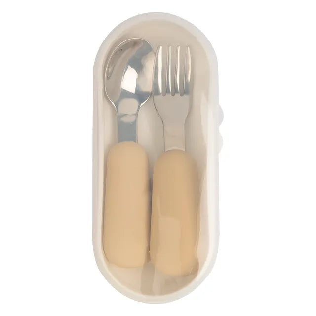 Babies Basic Stainless Steel Cutlery Set with Travel Case - Beige