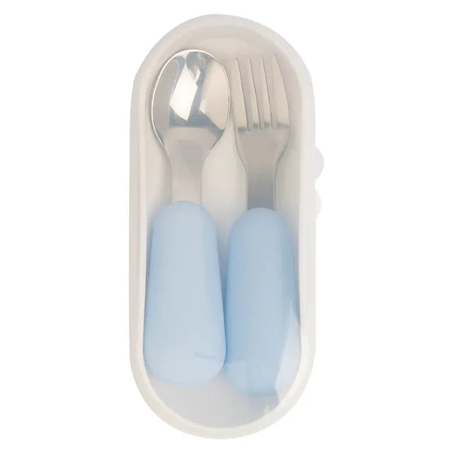 Babies Basic Stainless Steel Cutlery Set with Travel Case - Blue