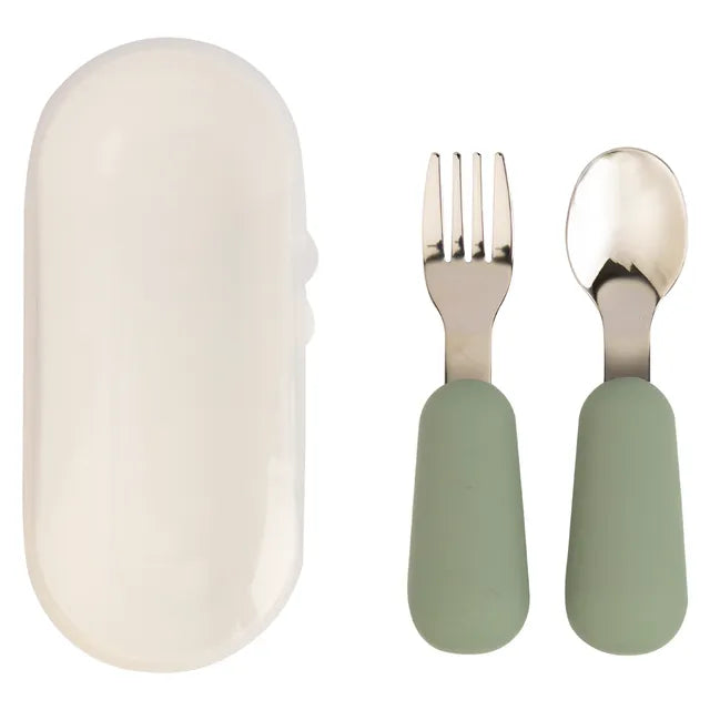 Babies Basic Stainless Steel Cutlery Set with Travel Case - Green