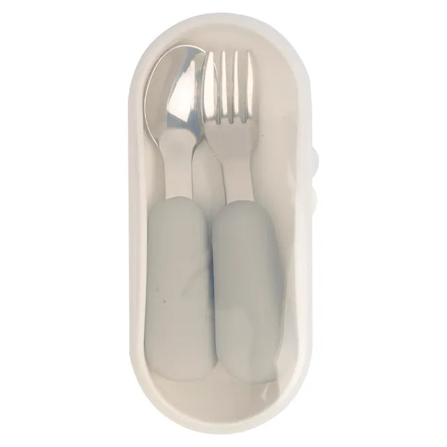 Babies Basic Stainless Steel Cutlery Set with Travel Case - Grey