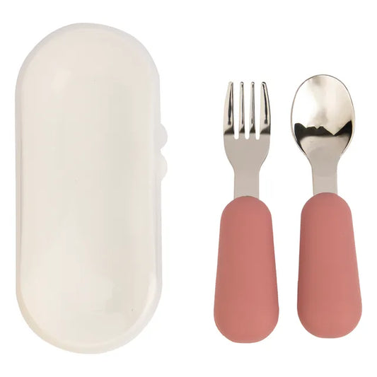 Babies Basic Stainless Steel Cutlery Set with Travel Case - Pink