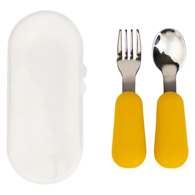 Babies Basic Stainless Steel Cutlery Set with Travel Case - Yellow