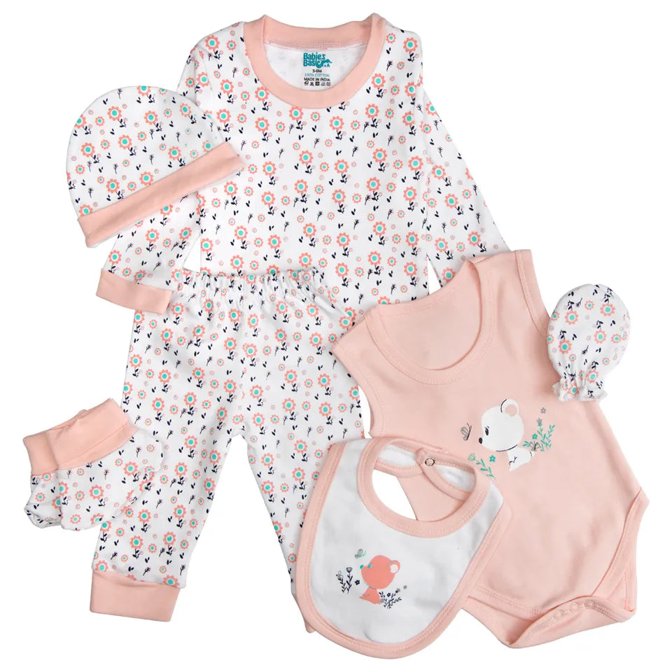 Babies Basic Gift Set - 7pcs - White & Pink