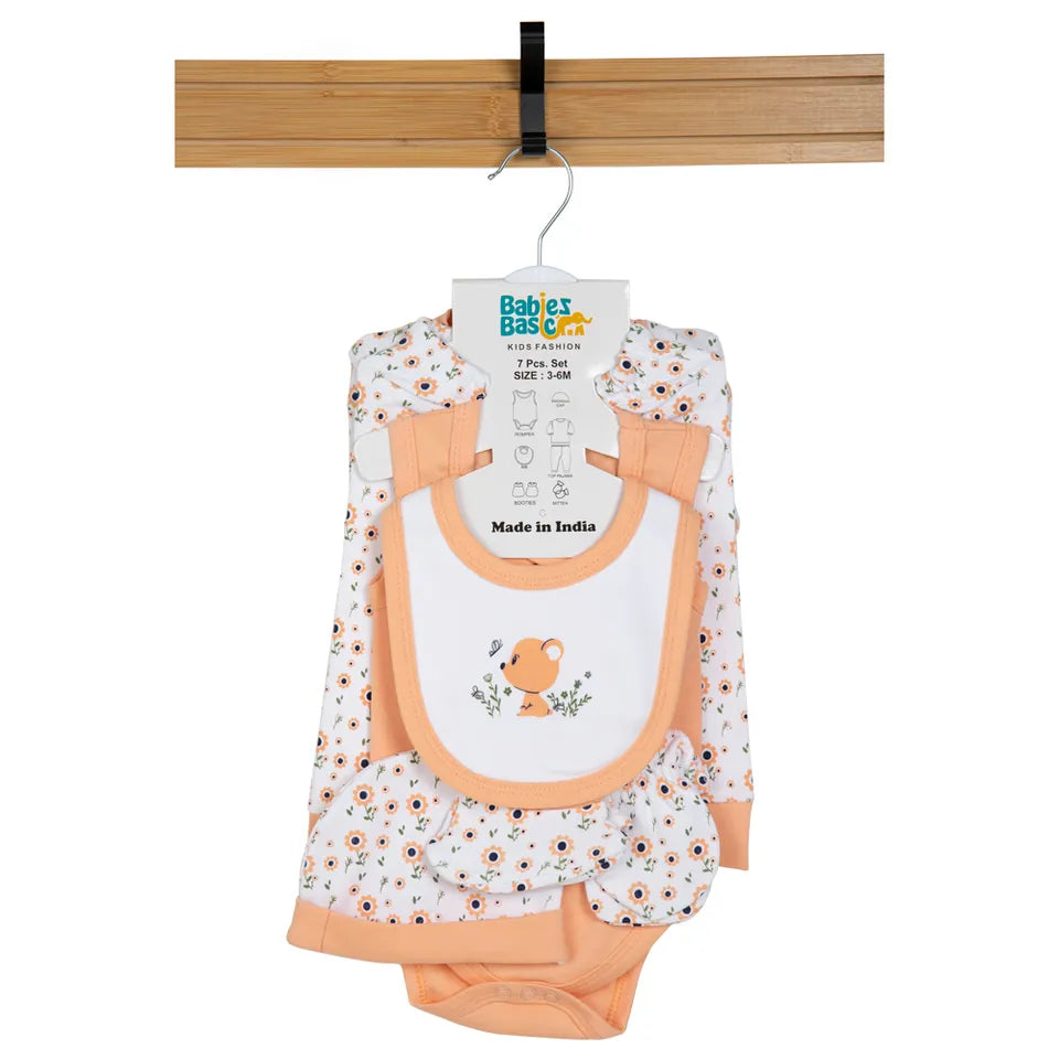 Babies Basic Gift Set - 7pcs - Peach & White