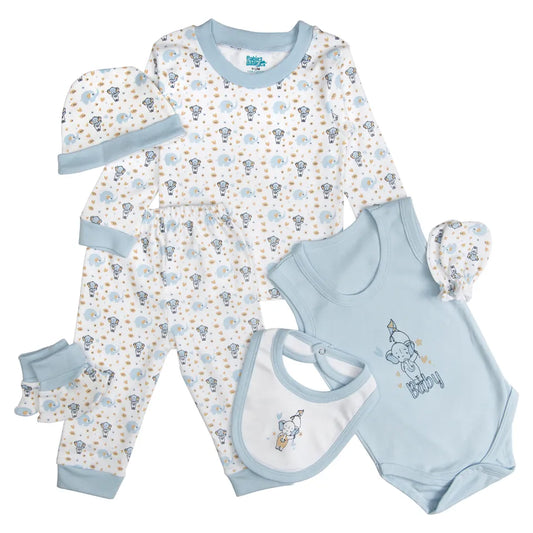 Babies Basic Gift Set - 7pcs - White & Blue