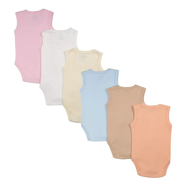 Babies Basic Sleeveless Romper Bodysuit Pack of 6 - Multicolor