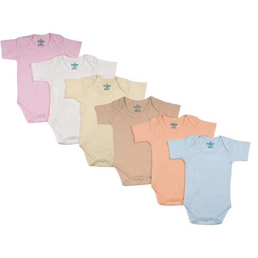 Babies Basic Short Sleeves Romper Bodysuit Pack of 6 - Multicolor