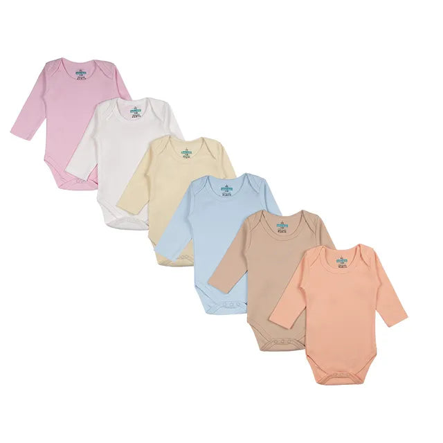 Babies Basic Long Sleeves Romper Bodysuit Pack of 6 - Multicolor